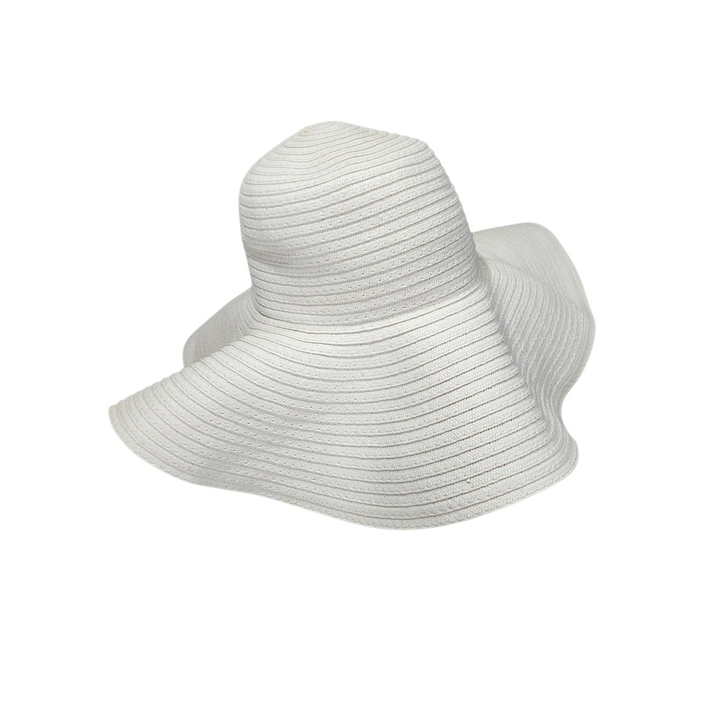 La Vie en Rose Aqua Sun Hat OS Womens White Floppy Wide Brim Woven Summer Beach